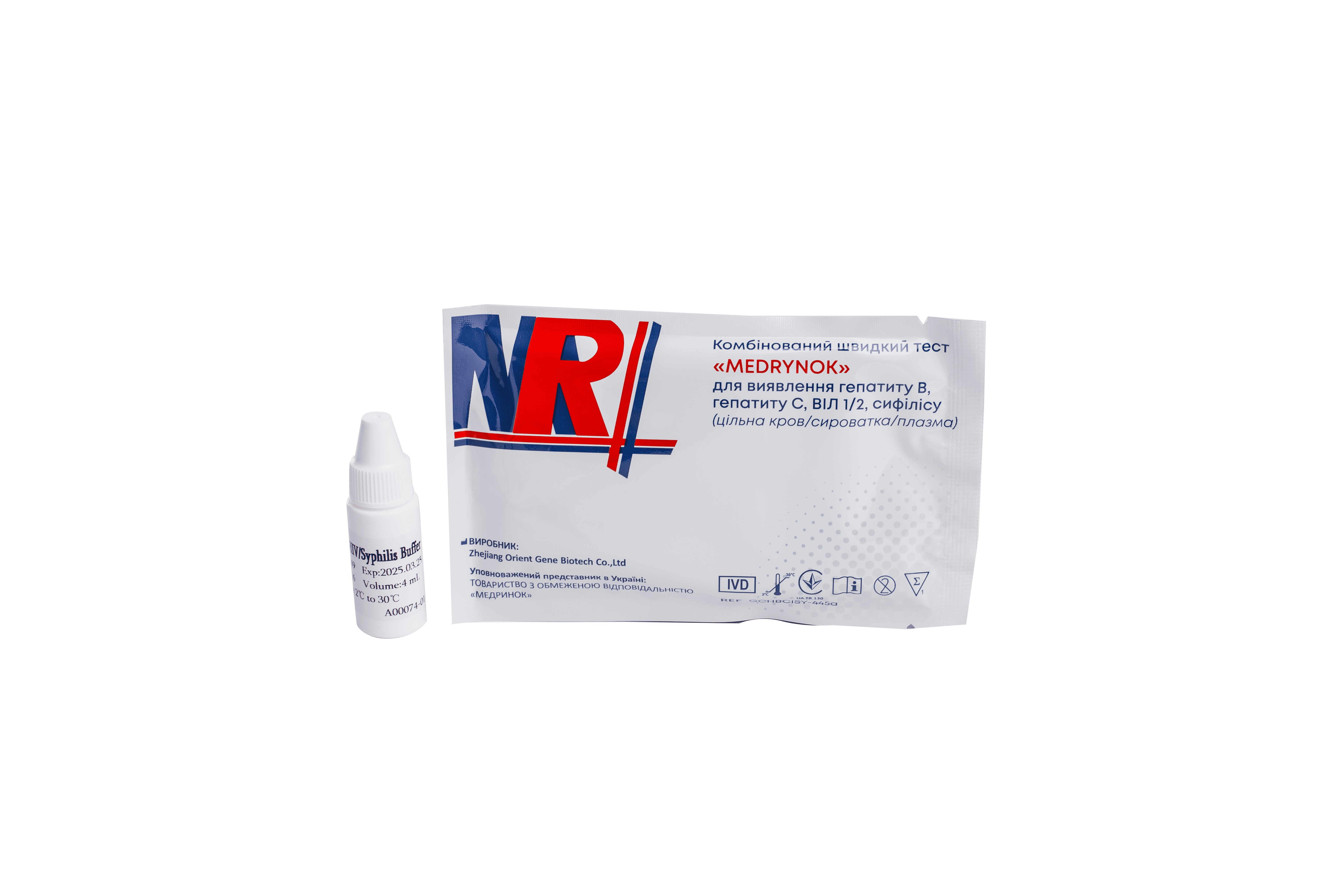 Комбінований швидкий тест "MEDRYNOK" для виявлення гепатиту В, гепатиту С, ВІЛ 1/2, сифілісу (цільна кров)